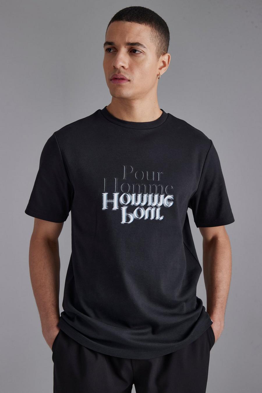 Black Pour Homme Text Graphic T-shirt image number 1