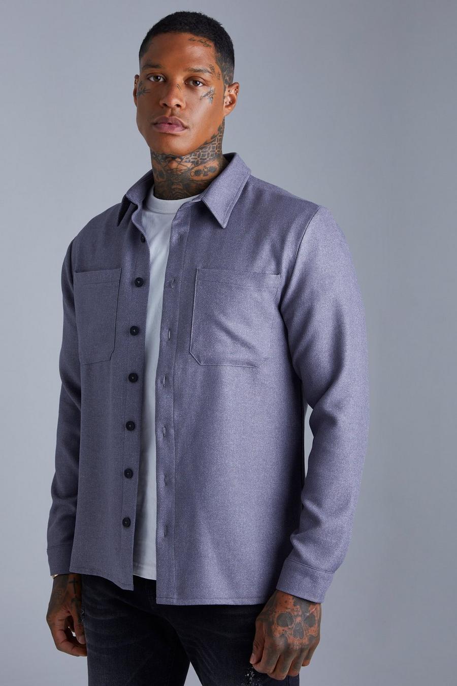 Grey Long Sleeve Plain Texture Shirt image number 1