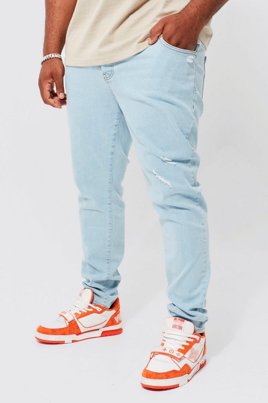 Ice blue Plus Skinny Stretch Knee Rip Jeans    image number 1