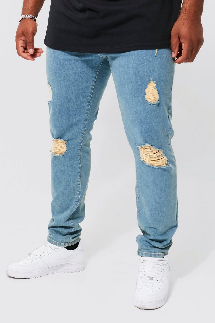 Antique wash Plus Skinny Stretch Exploded Knee Ripped Jeans   image number 1