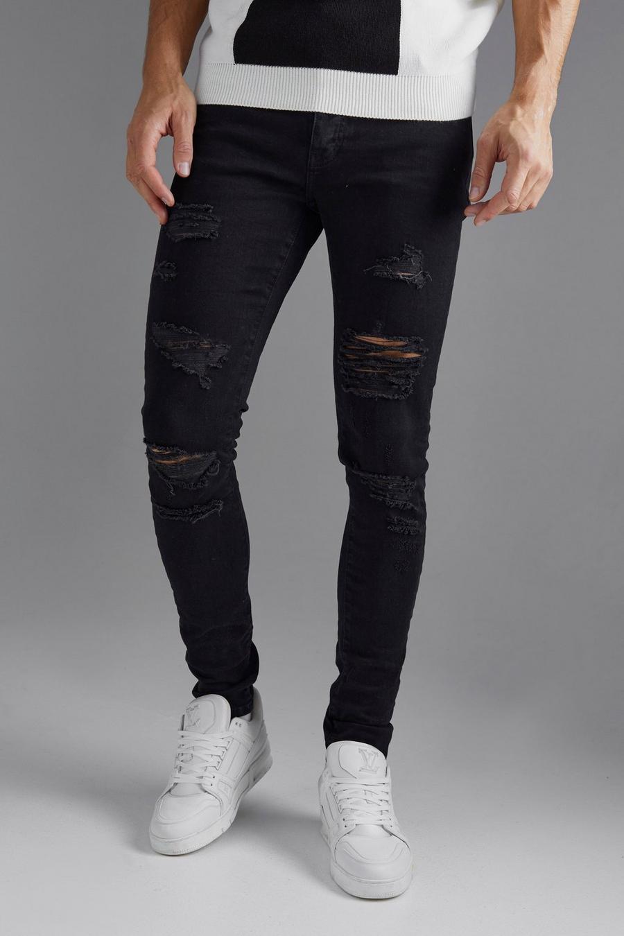 Black Tall Skinny Stretch All Over Rip Jeans Pants 