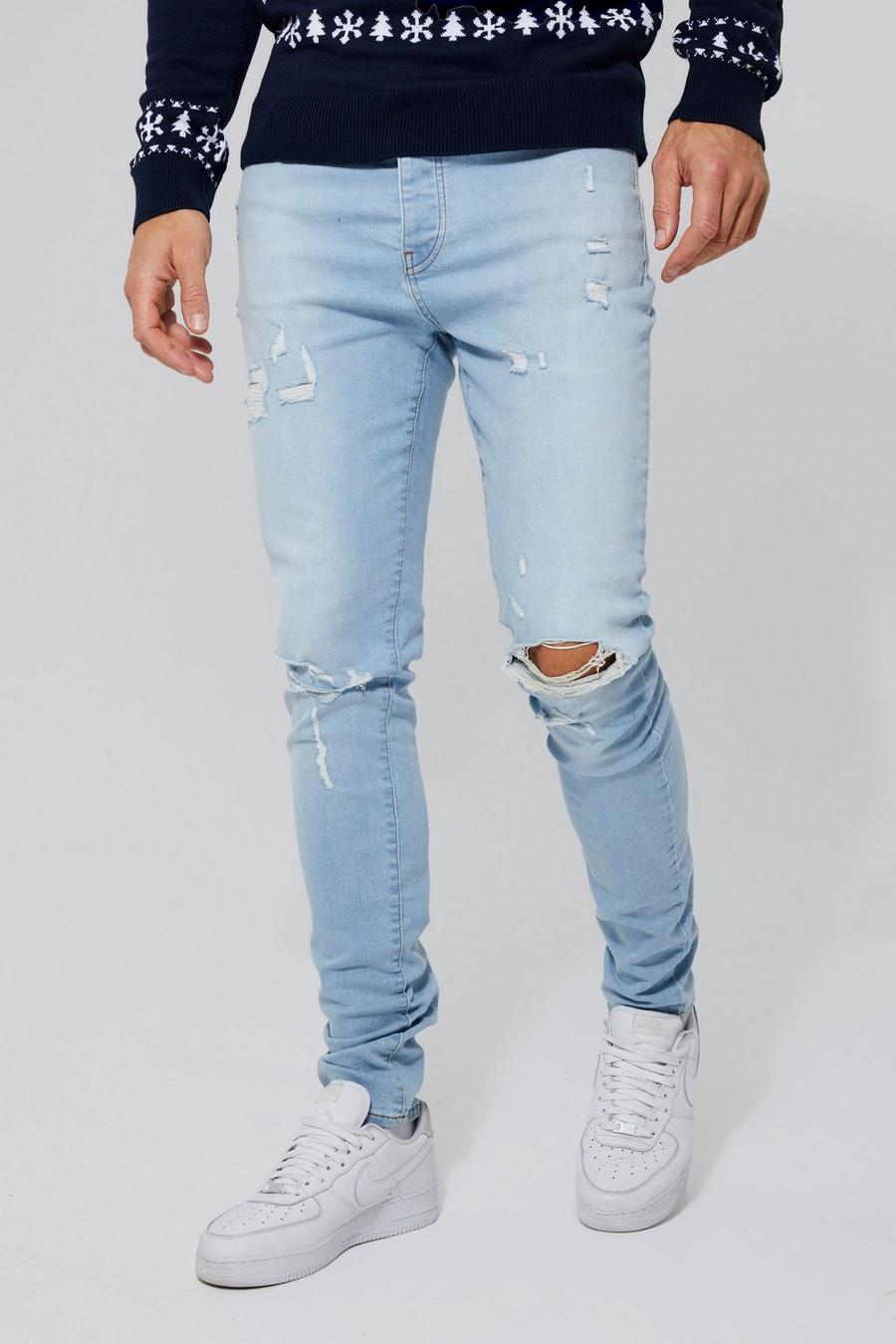 Ice blue Tall Skinny Stretch Knee Rip Jeans image number 1
