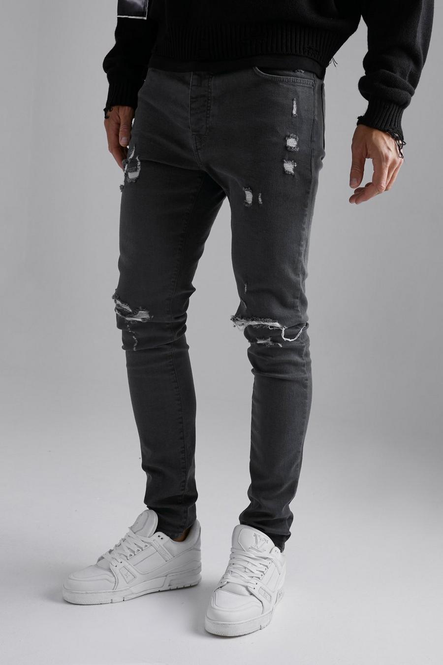 Dark grey Tall Skinny Stretch Knee Rip Jeans  image number 1