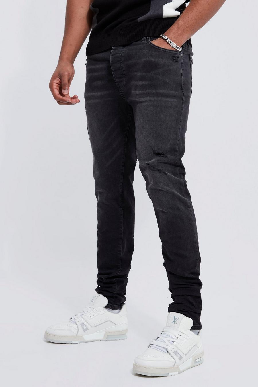 Tall Skinny Stretch Jeans mit Rissen, Washed black image number 1