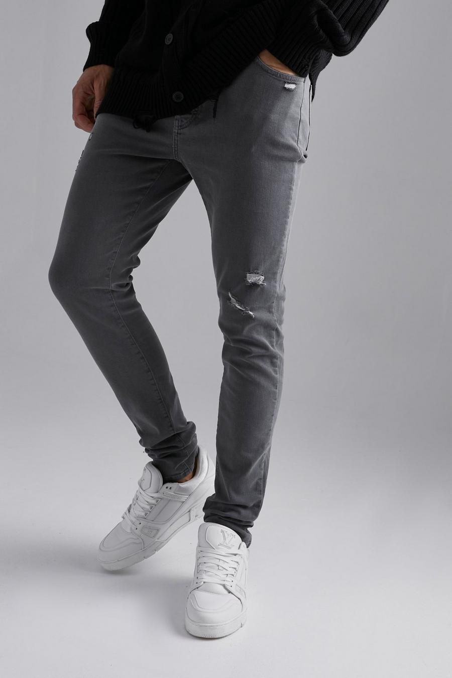 Mid grey gris Tall Skinny Stretch Distressed Jeans  