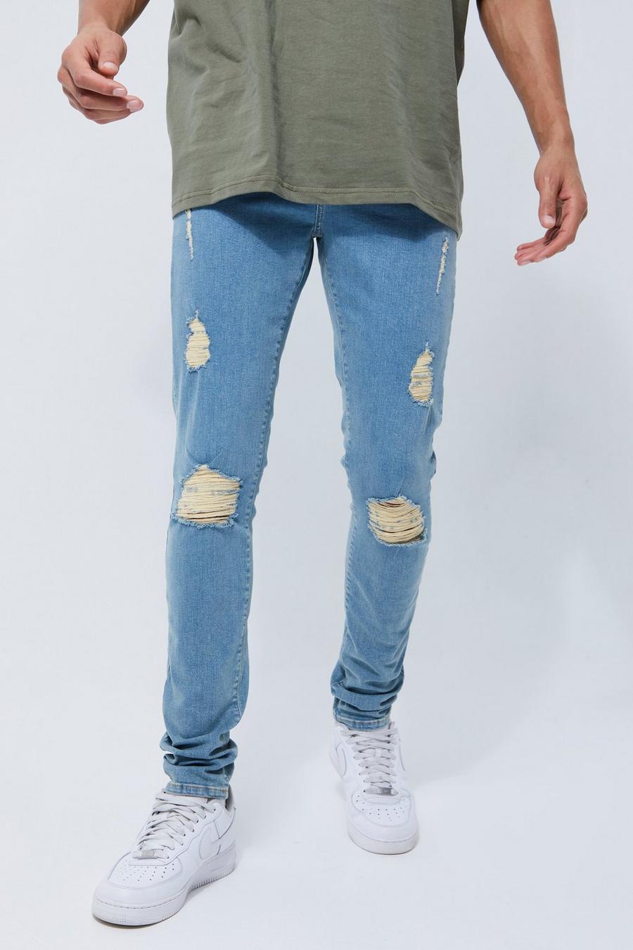 Jeans Tall Skinny Fit in Stretch con spacco ampio e strappi sul ginocchio, Antique wash azzurro image number 1