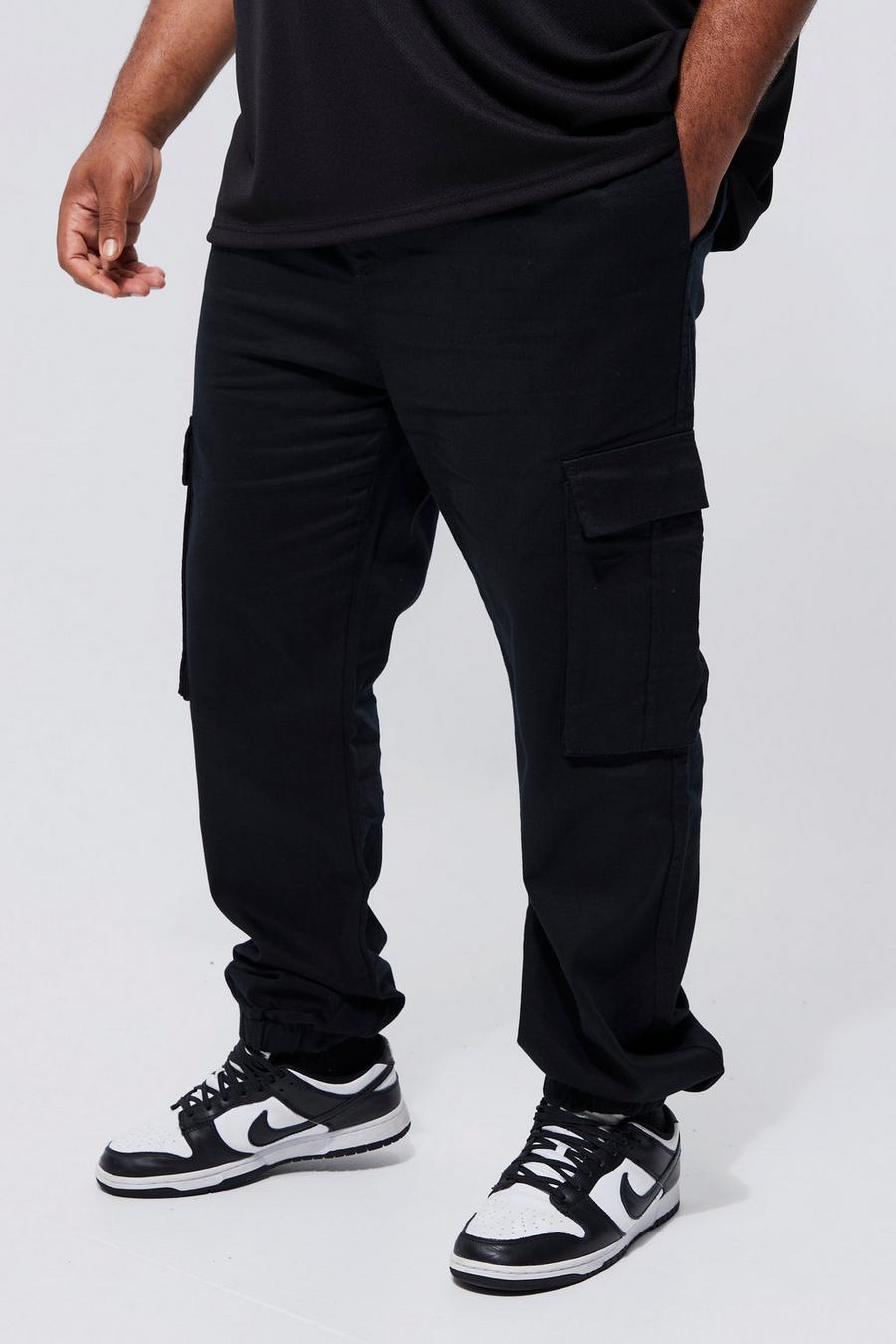 Black Plus Slim fit cargobyxor med elastiskt midjeband och muddar image number 1