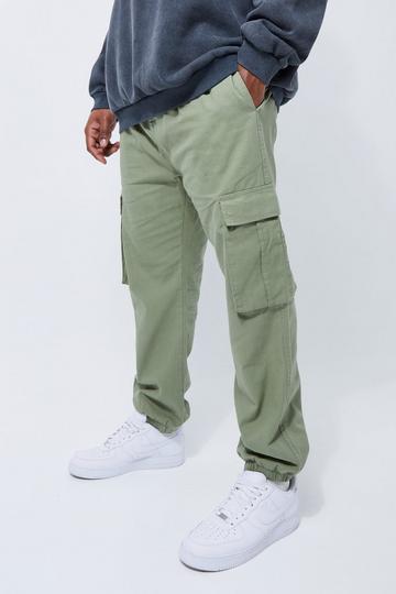 Plus Slim Twill Elastic Waist Cargo With Cuff sage