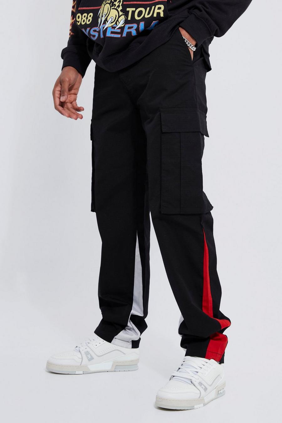 Black svart Tall Straight Leg Contrast Gusset Cargo Trouser image number 1