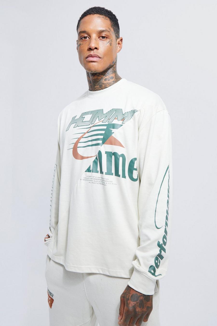 Sand Oversized Homme Graphic Long Sleeve T-shirt image number 1