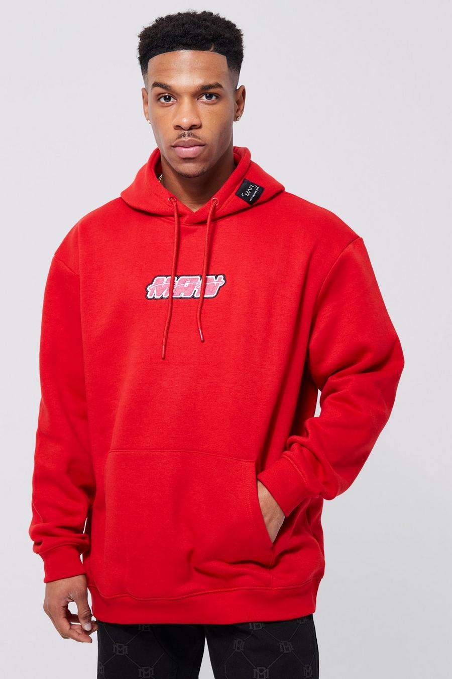 Oversize Man Hoodie mit Sternen-Print, Red image number 1