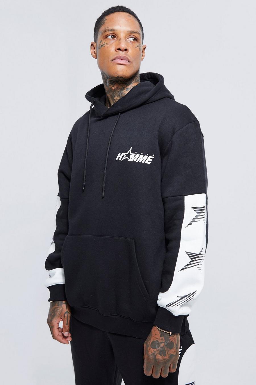 Black Oversized Star Graphic Side Panel Hoodie