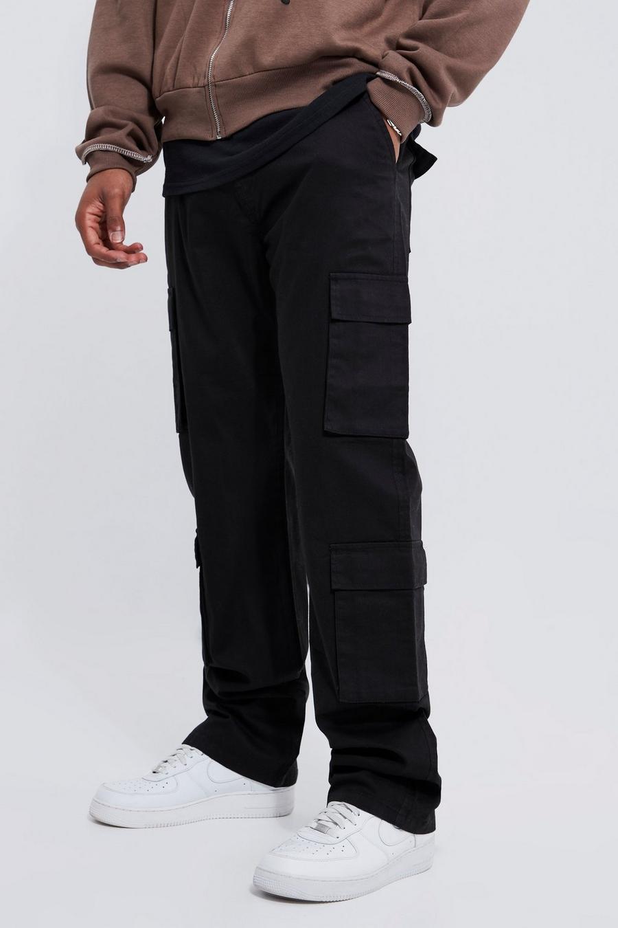 Black schwarz Tall Relaxed Fit Multi Pocket Cargo Trouser
