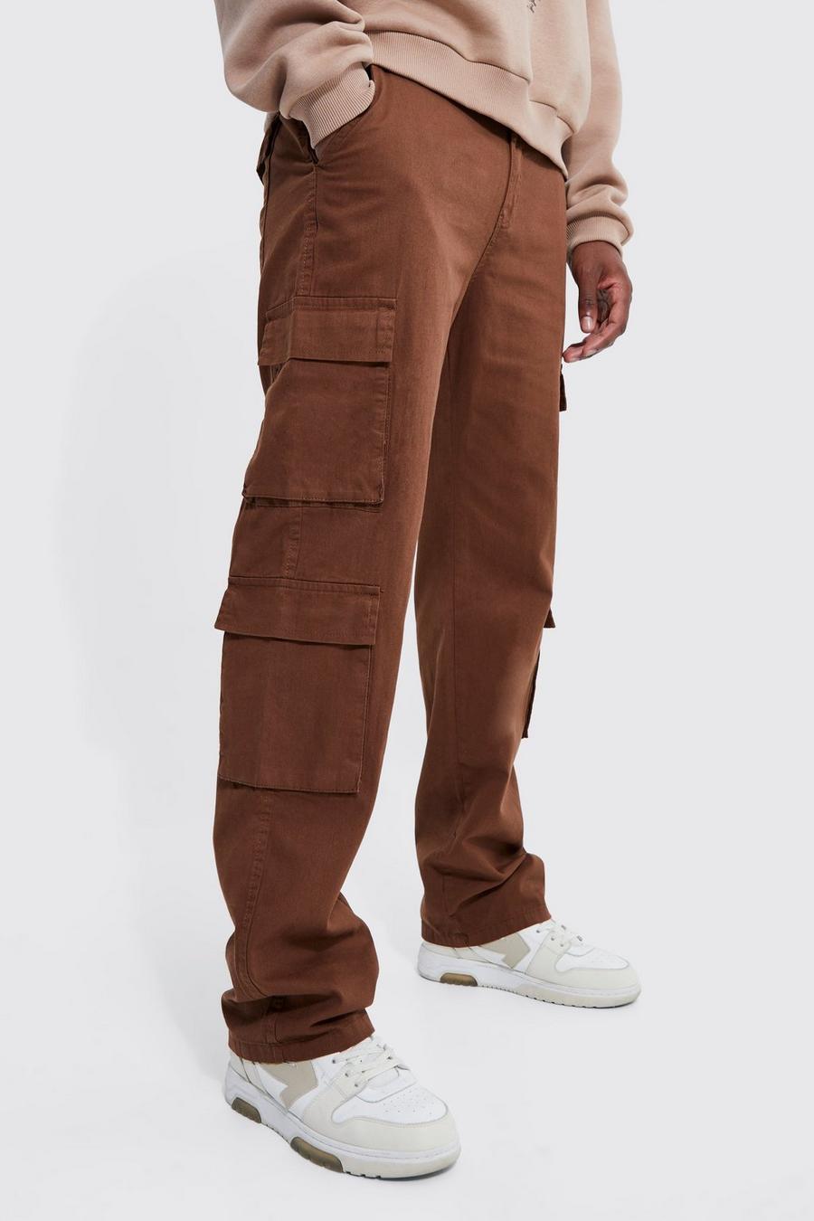 Chocolate Tall Relaxed Fit Multi Pocket Cargo Trouser   image number 1