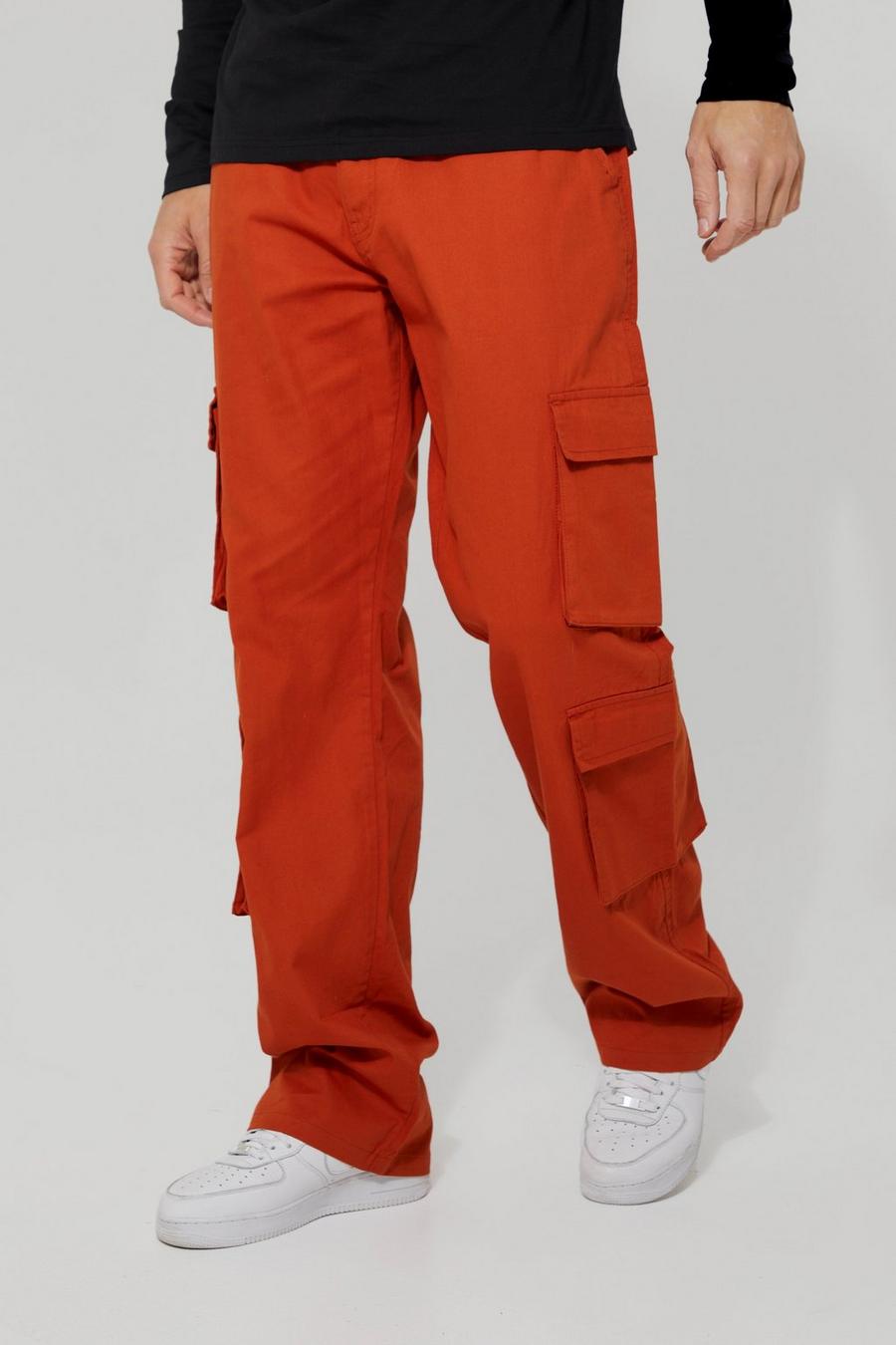 Rust orange Tall Relaxed Fit Multi Pocket Cargo Trouser   