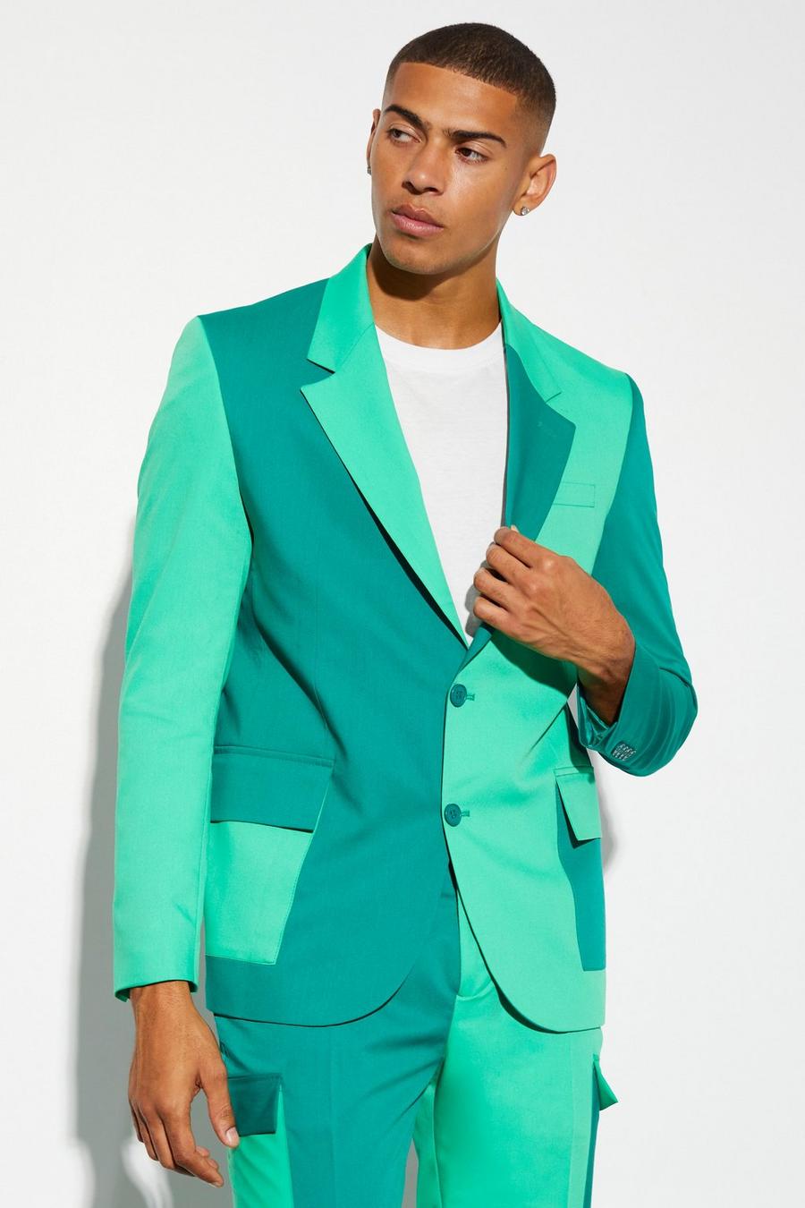 Green Oversized Boxy Colourblock Suit Jacket image number 1