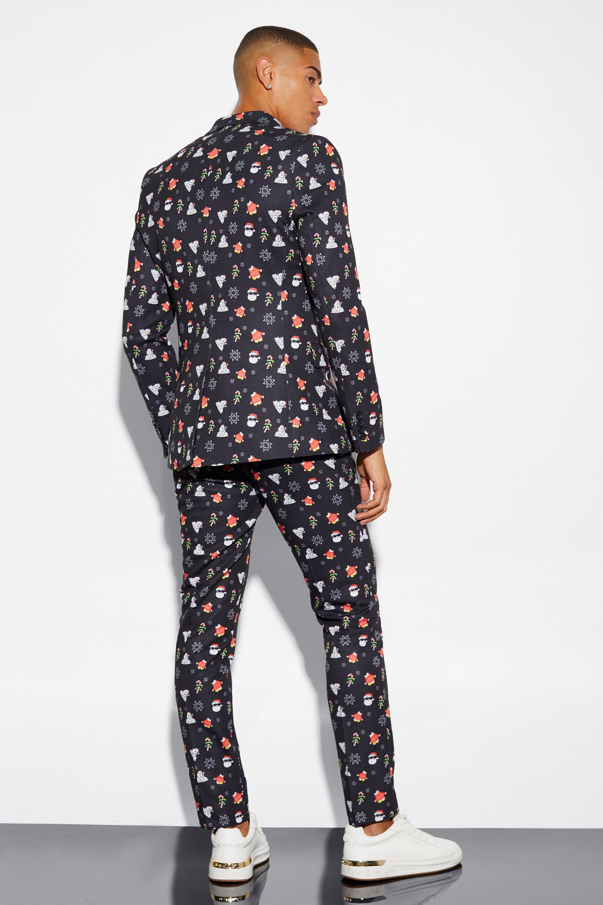 Skinny Fit Christmas Print Suit Jacket