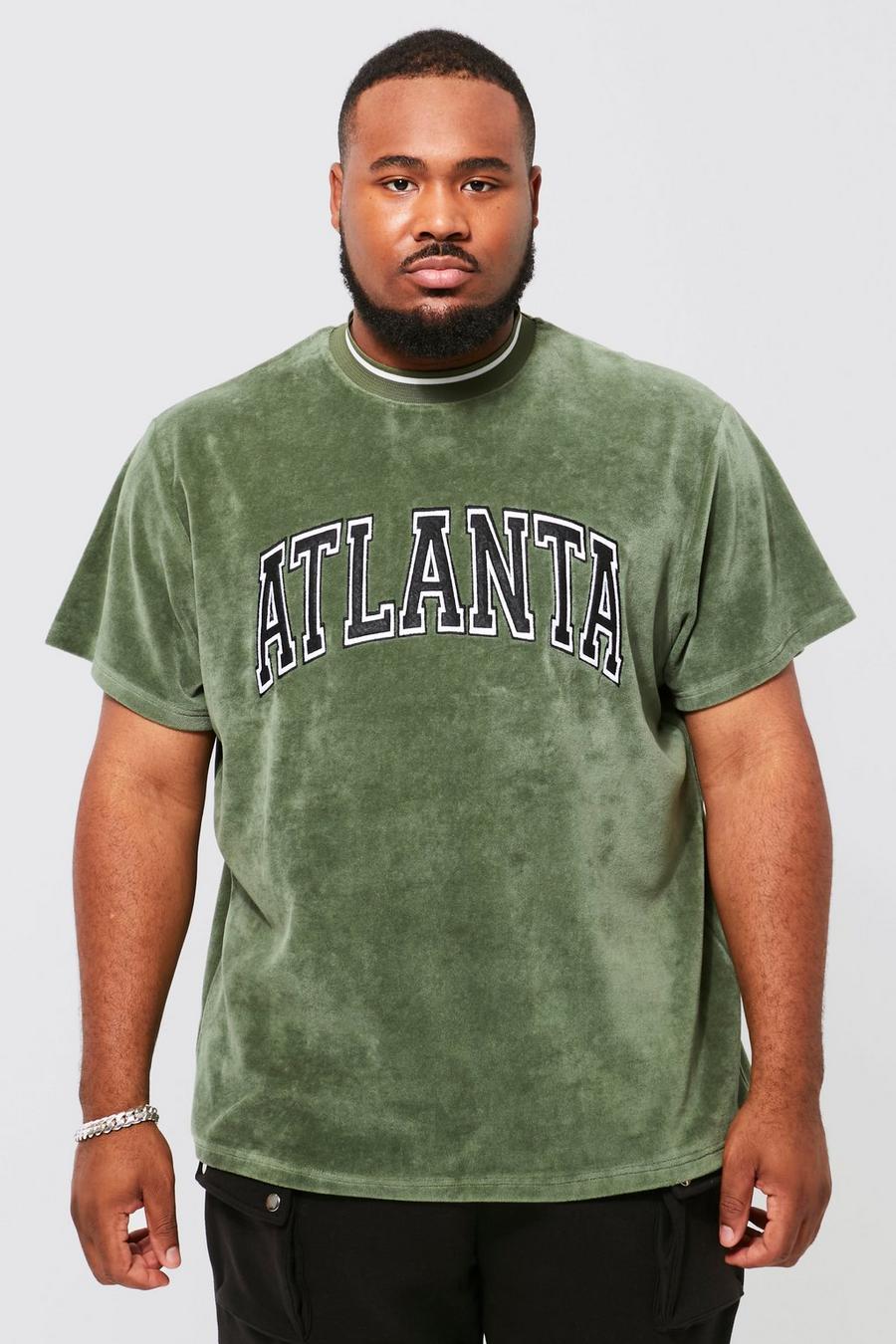 Camiseta Plus oversize de velvetón y canalé con estampado universitario deportivo, Dark green image number 1