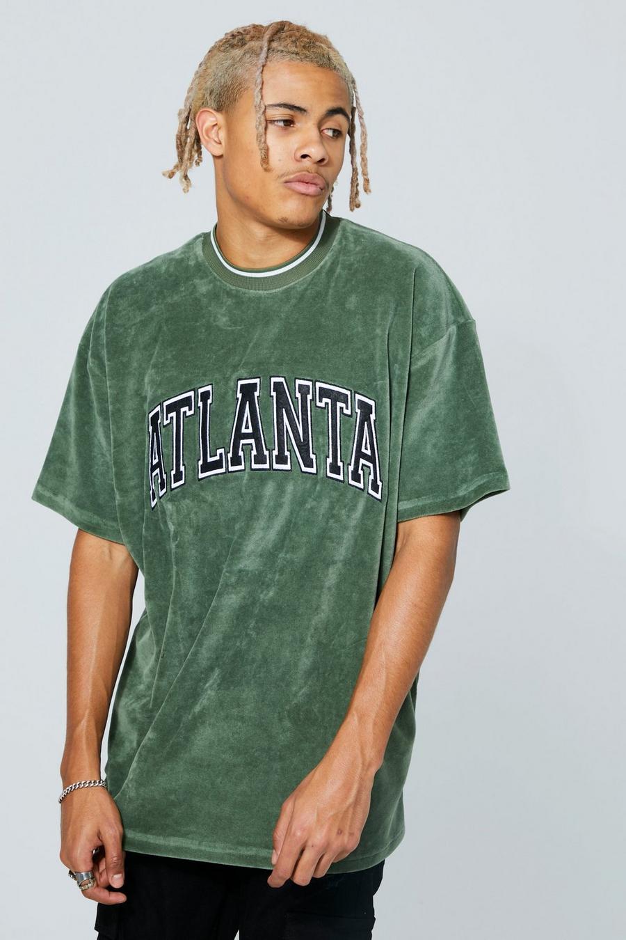 Dark green gerde Tall Oversized Varsity Sports Rib Velour T-Shirt image number 1