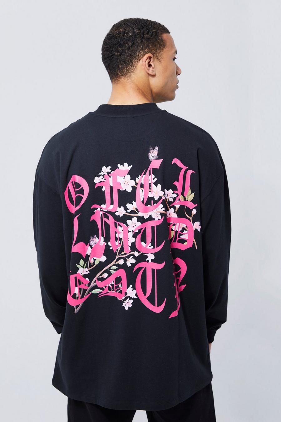 Black Tall Oversized Printed Long Sleeve T-shirt image number 1