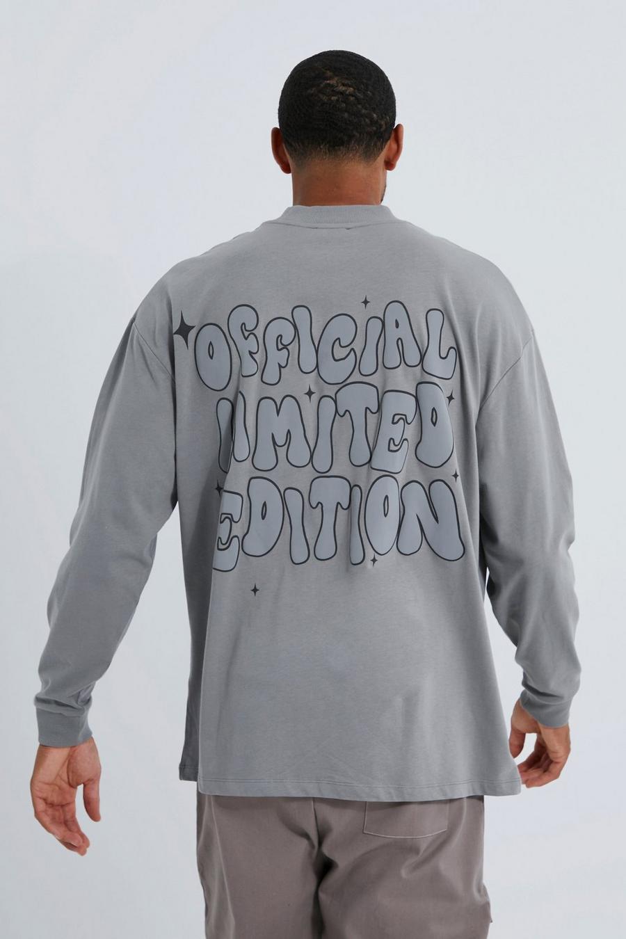 Charcoal grey Tall Oversized Puff Print Long Sleeve T-shirt