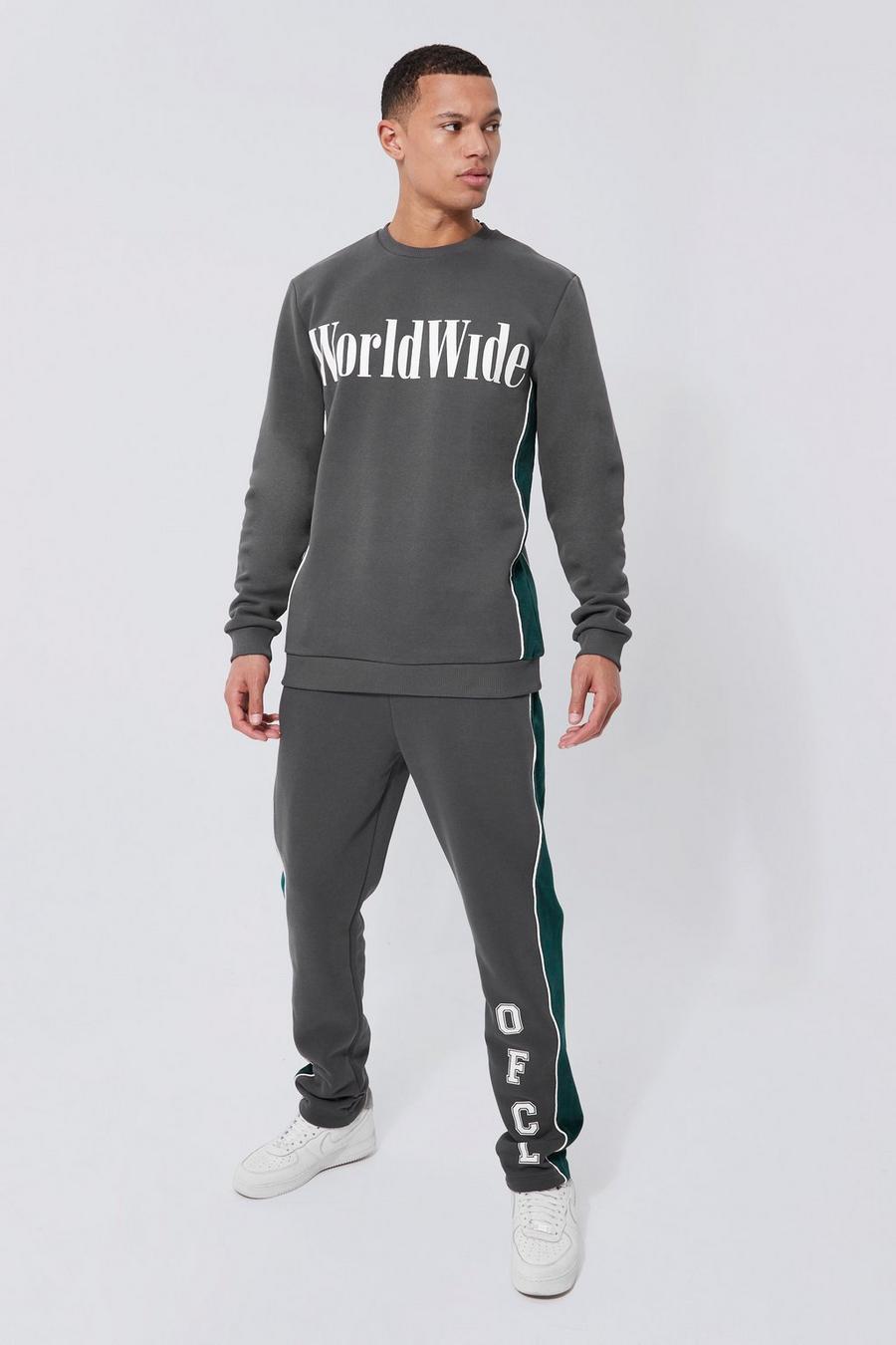 Dark grey Tall Sweater Tracksuit With Velour Panel image number 1