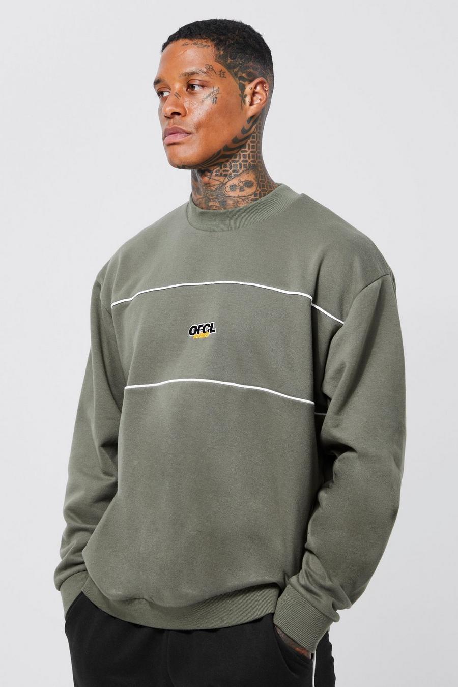 Oversized Ofcl Extended Neck Piping Sweatshirt, Olive image number 1