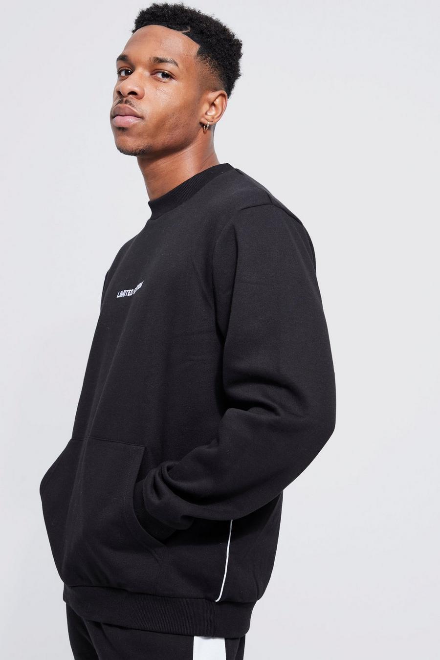 Limited Extended Neck Piping Sweatshirt, Black image number 1