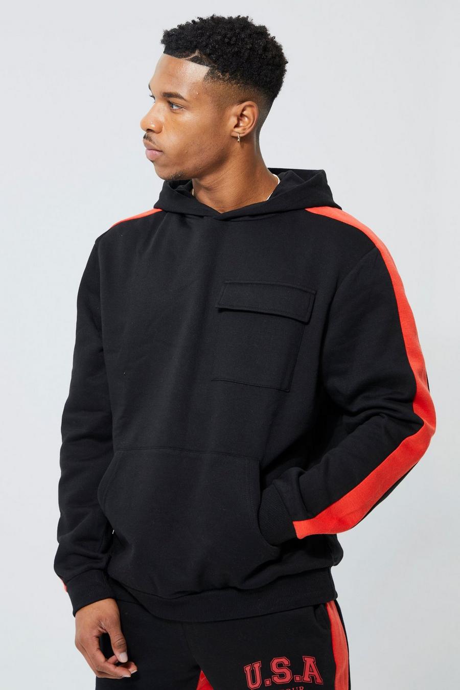 Red Side Panel Cargo Hoodie image number 1