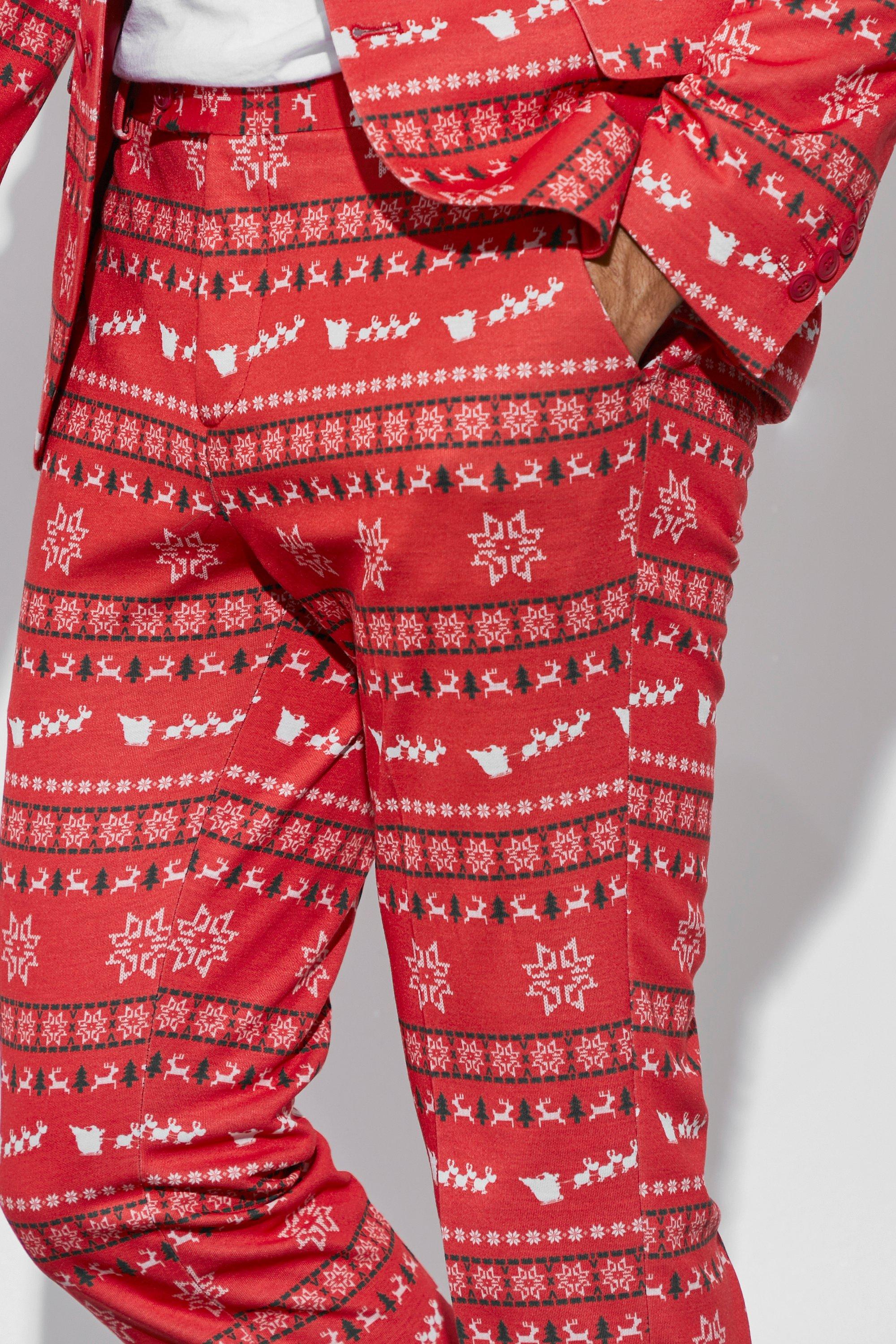 Skinny Fit Christmas Print Suit Trousers