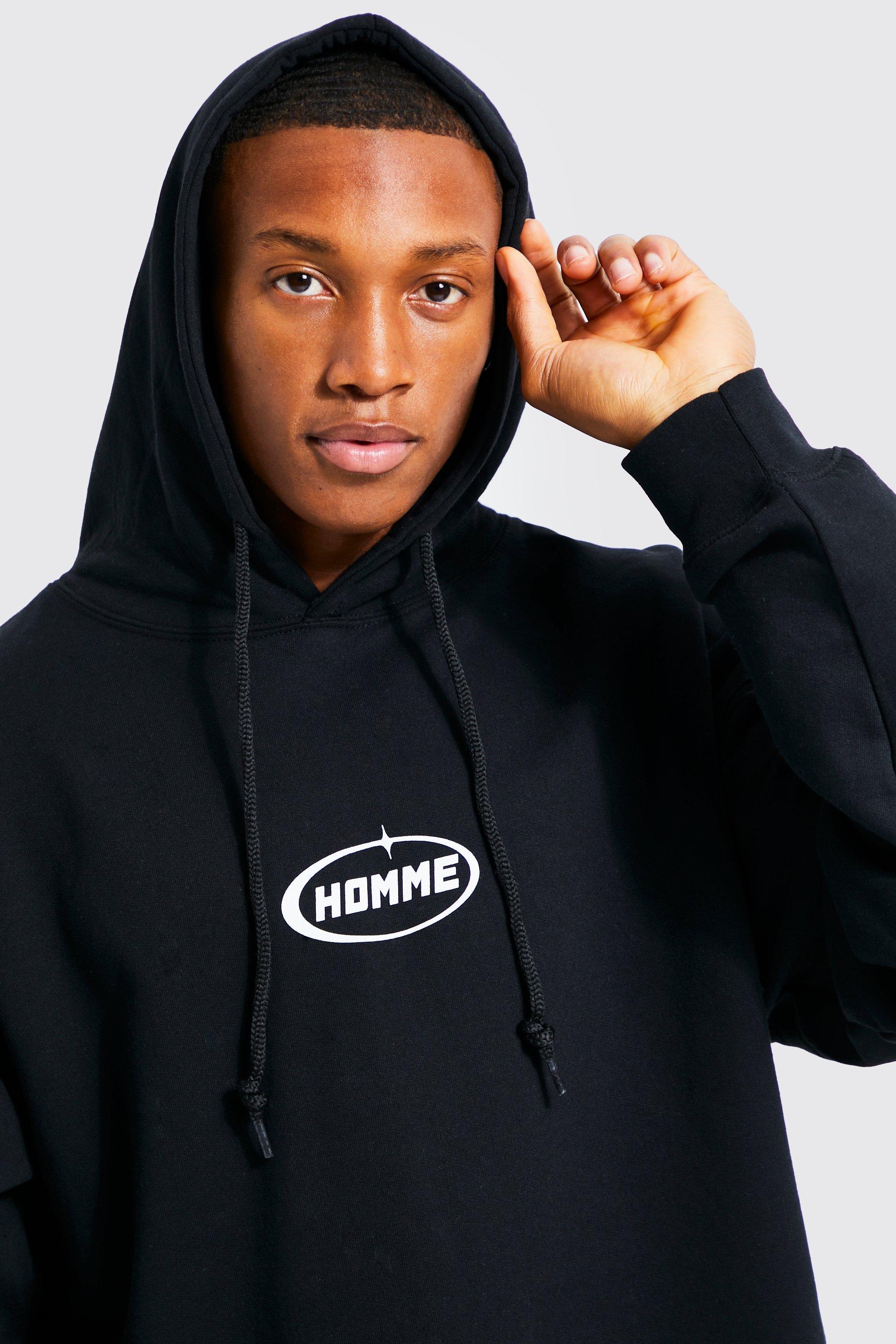 Oversized Homme Print Hoodie | boohoo