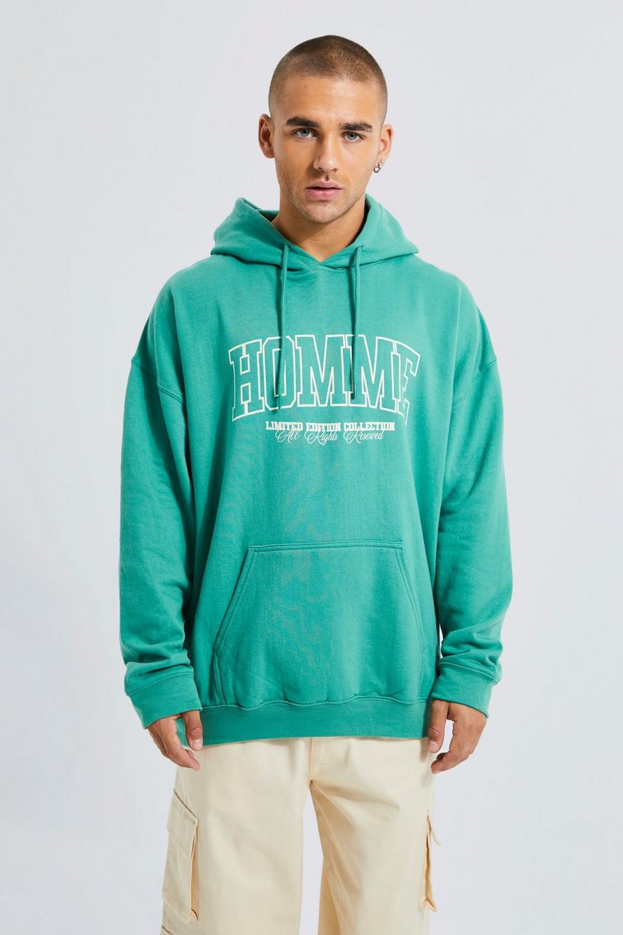 Forest green Oversized Homme Limited Print Hoodie