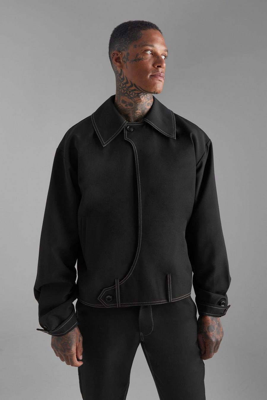 Black Boxy Topstitch Harrington  image number 1