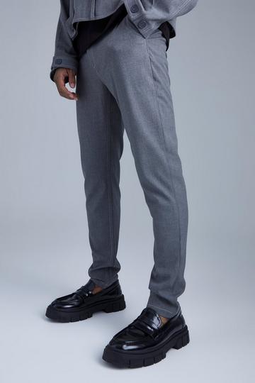 Fixed Waist Slim Fit Topstitch Pants charcoal