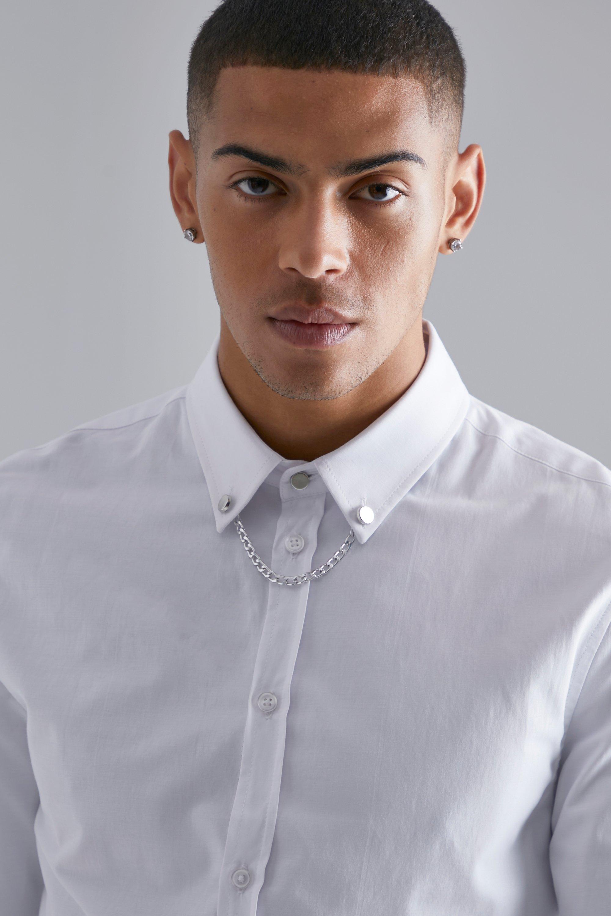 ASOS Slim Fit Shirt With Chain Detail in White for Men