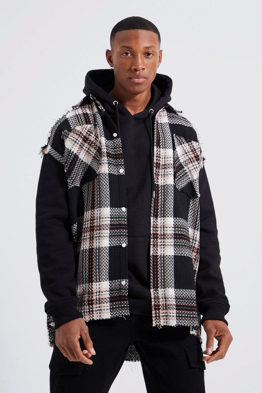 Black Faux Layer Check Overshirt image number 1
