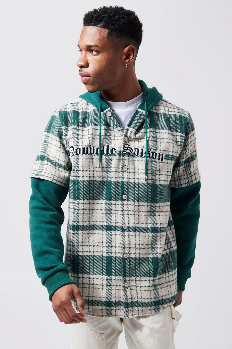 White Faux Layer Check Embroidered Overshirt image number 1