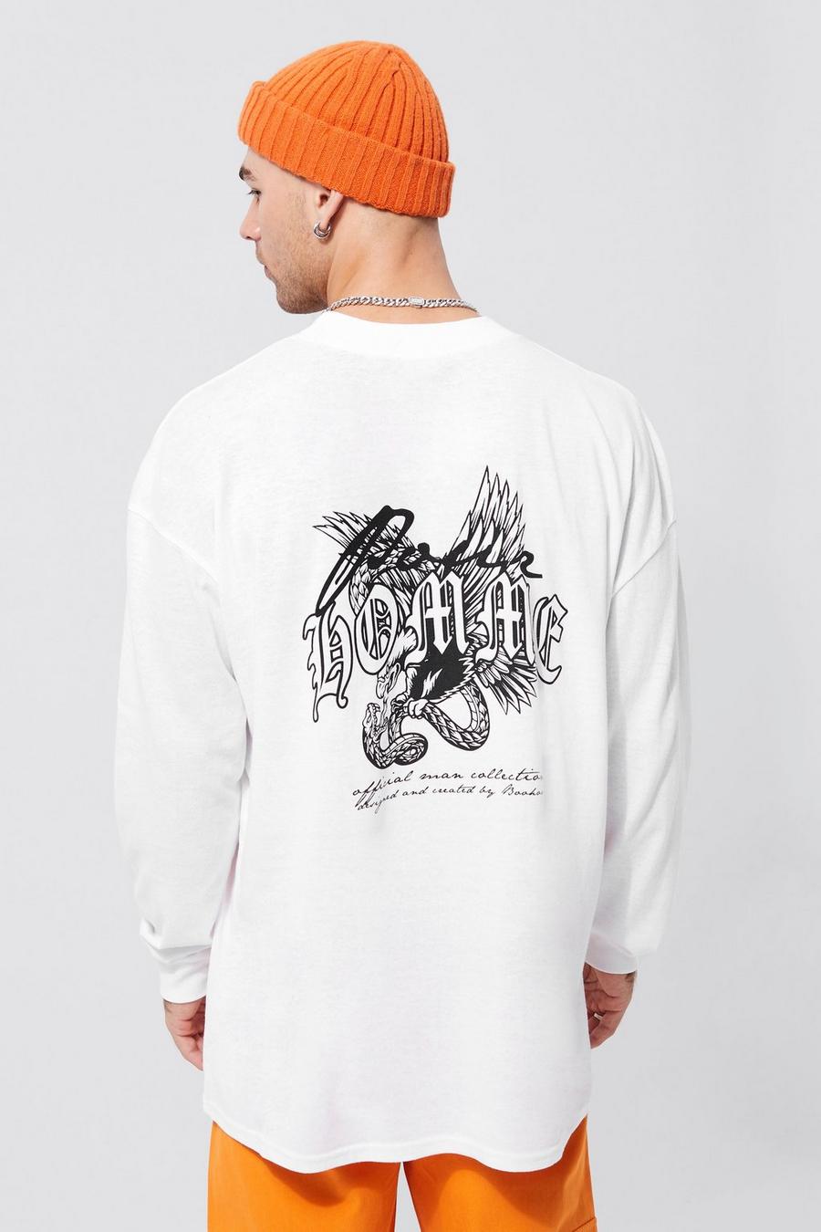 White Oversized Homme Dove Long Sleeve Print Tee image number 1