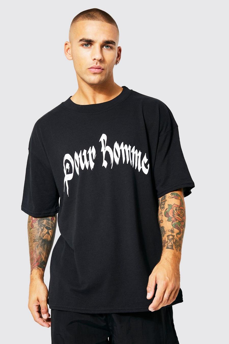 Black Oversized Pour Homme Print T-shirt