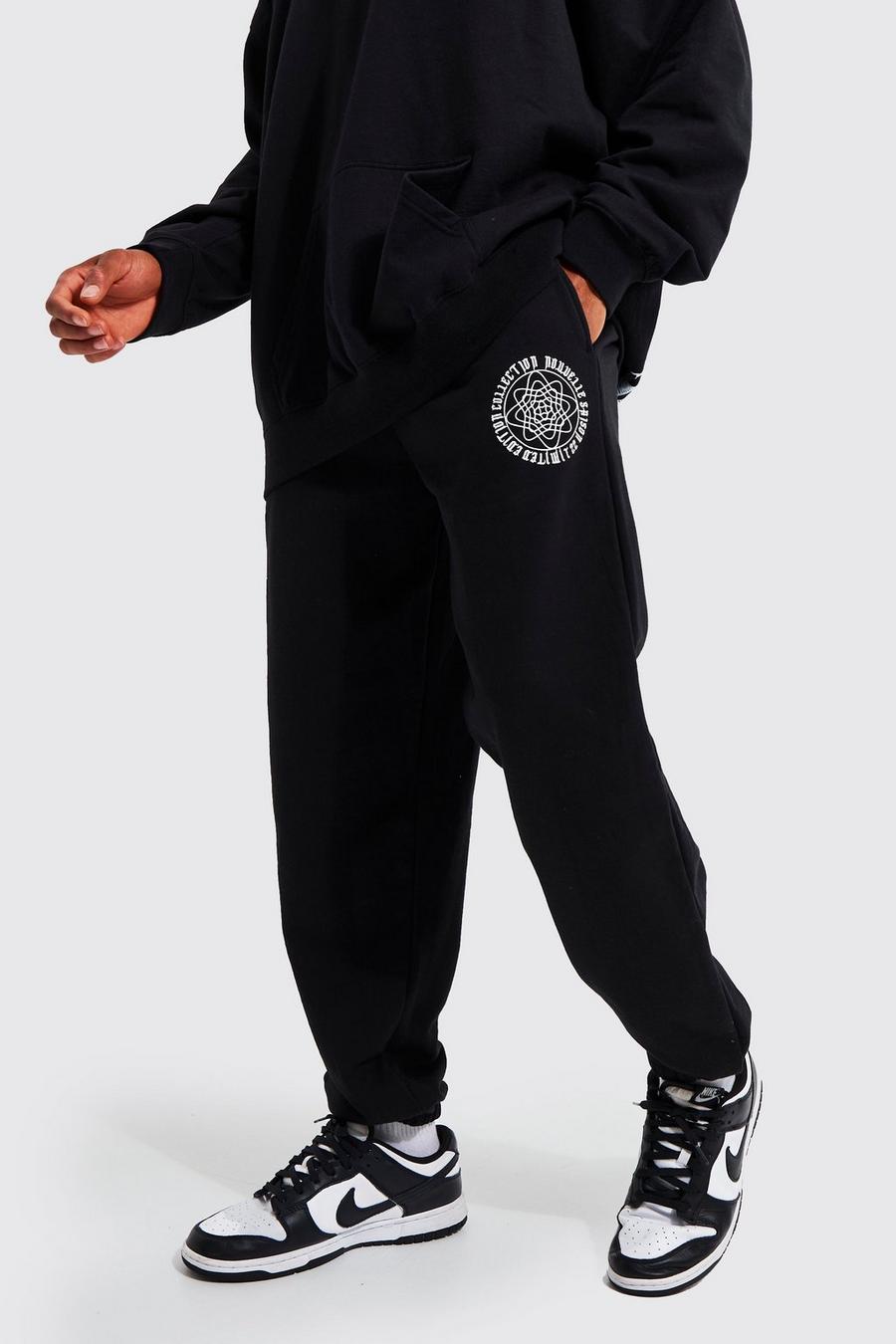 Pantalón deportivo oversize con estampado Limited Collection, Black image number 1