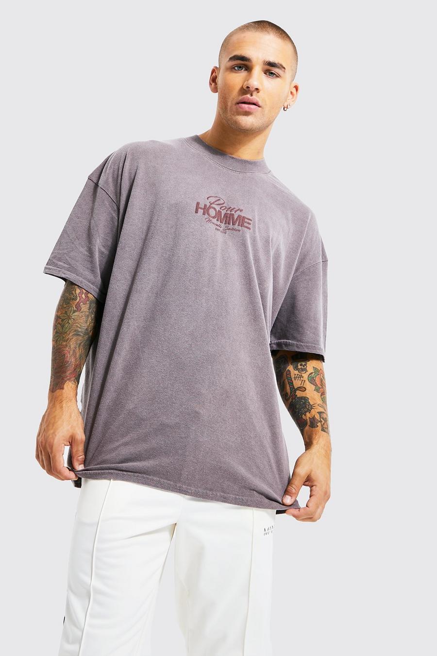 Chocolate Oversized Pour Homme Tonal Print T-shirt image number 1