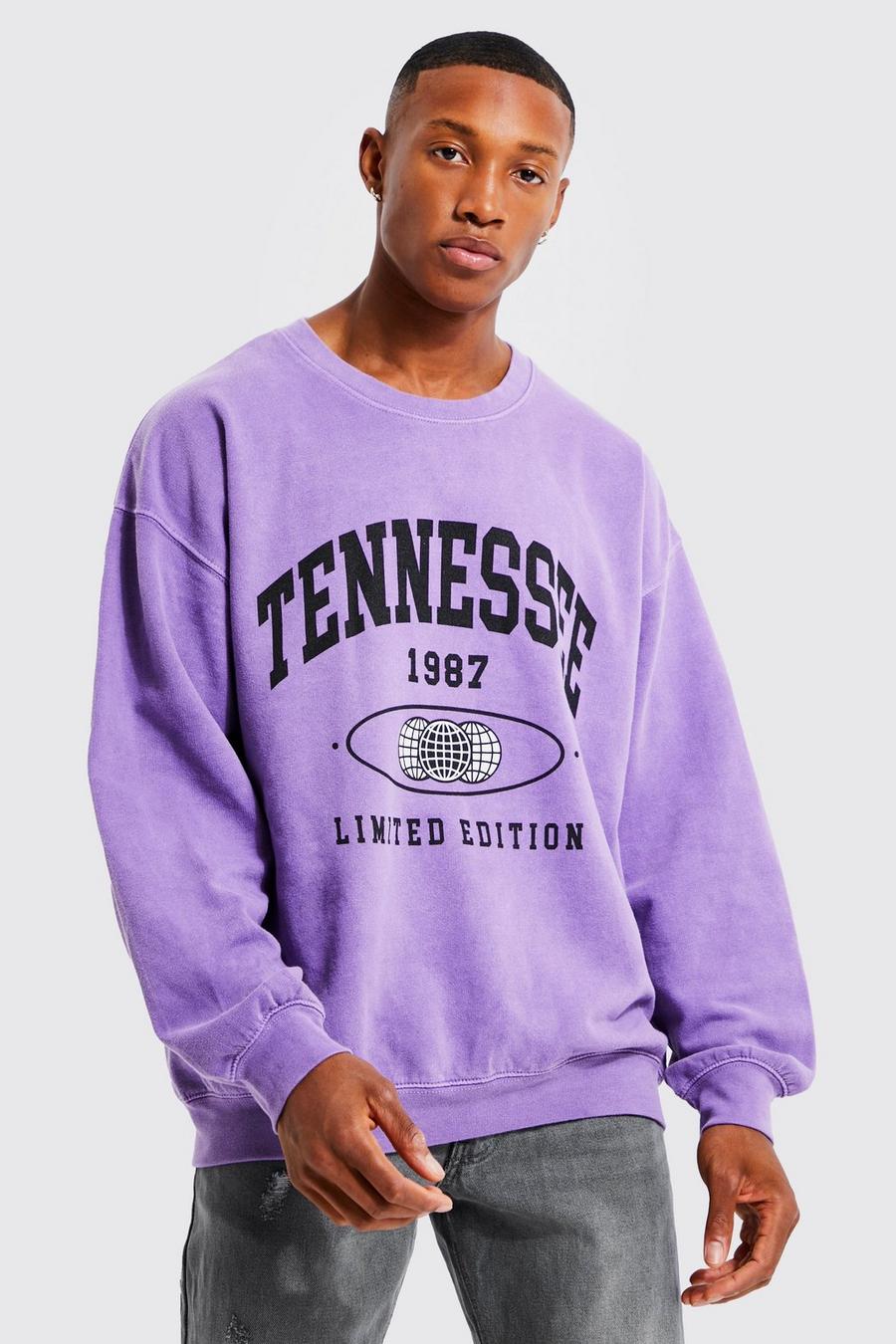 Sudadera oversize con estampado de Tennessee sobreteñido, Purple image number 1