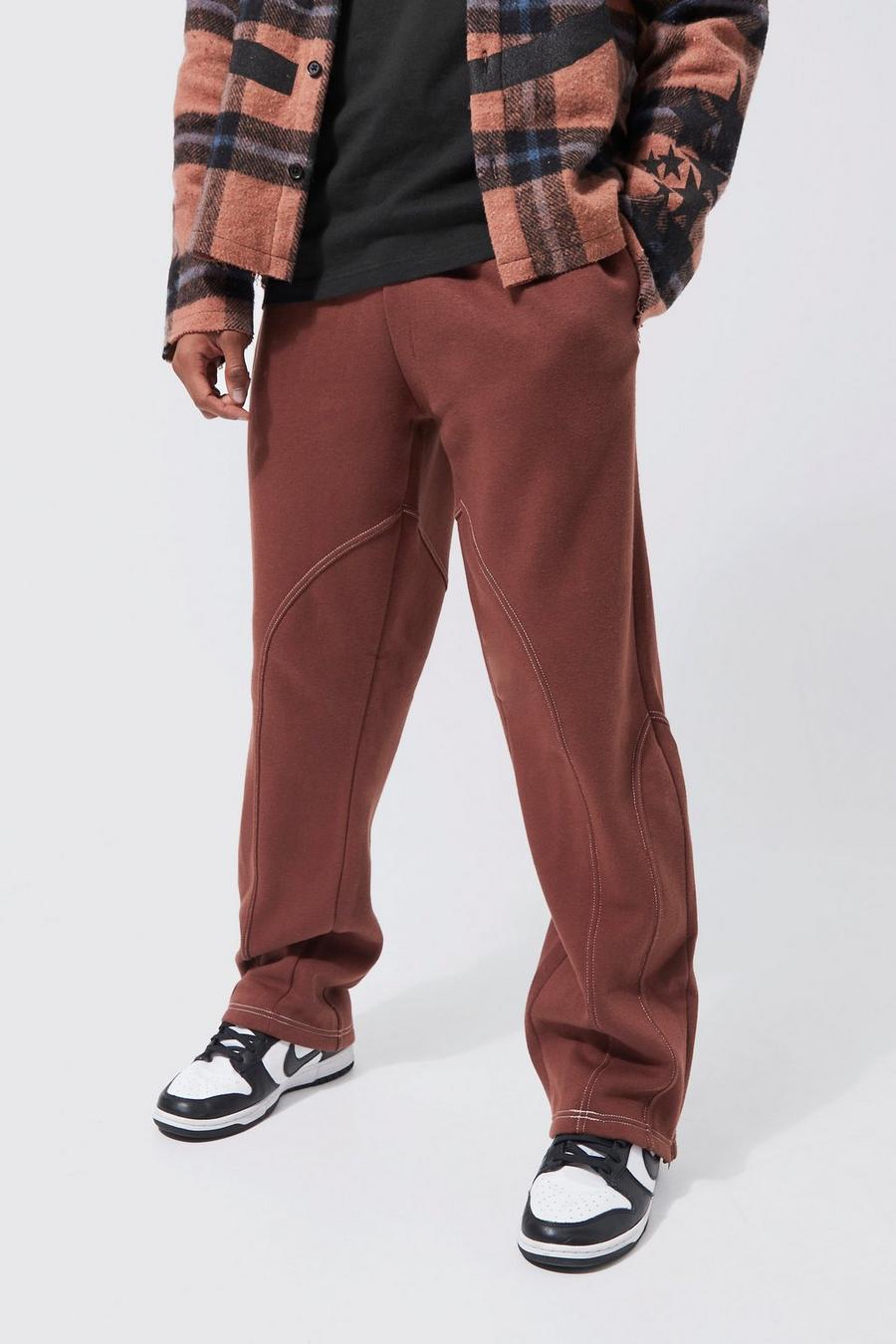 Chocolate Relaxed Contrast Stitch Zip Hem Jogger image number 1