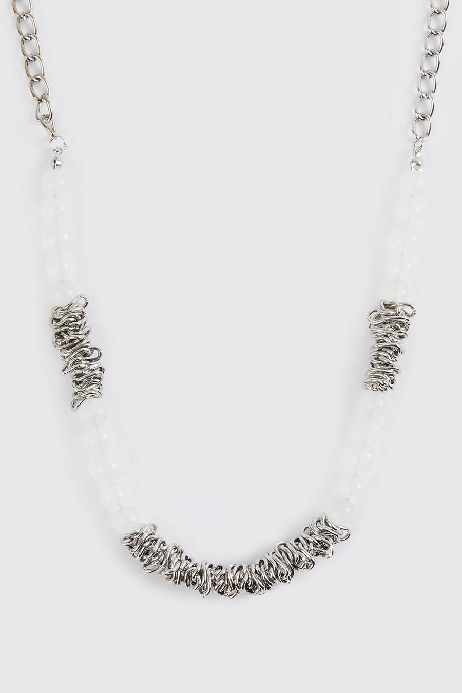 Silver Bead And Chain Detail Necklace