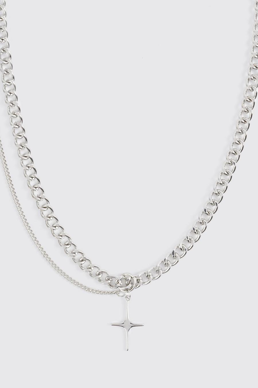 Silver Cross Detail Chunky Chain Necklace