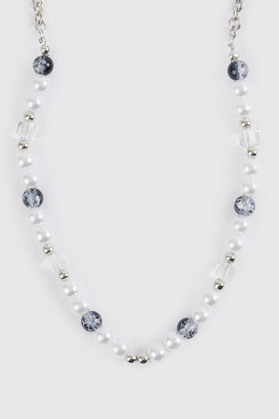 Silver Faux Pearl Bead Necklace image number 1