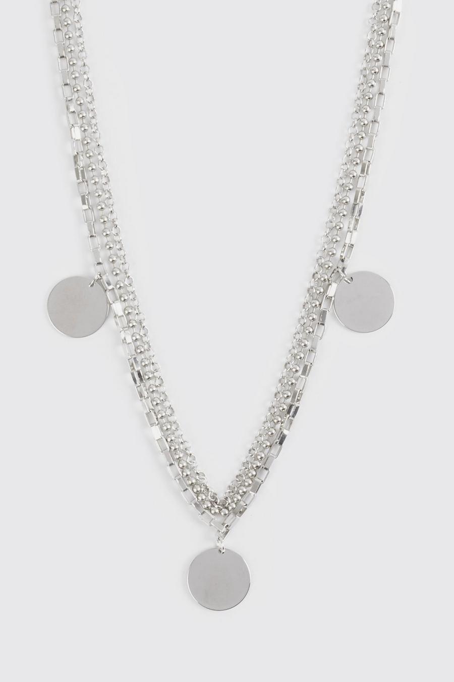 Mehrlagige Halskette mit Anhänger, Silver silber