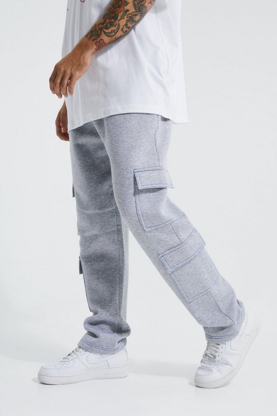 Grey marl Straight Leg Top Stitch Cargo Jogger image number 1