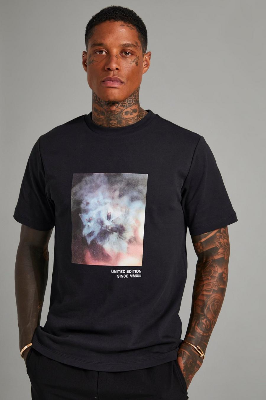 Black Slim Fit Box Graphic  T-shirt