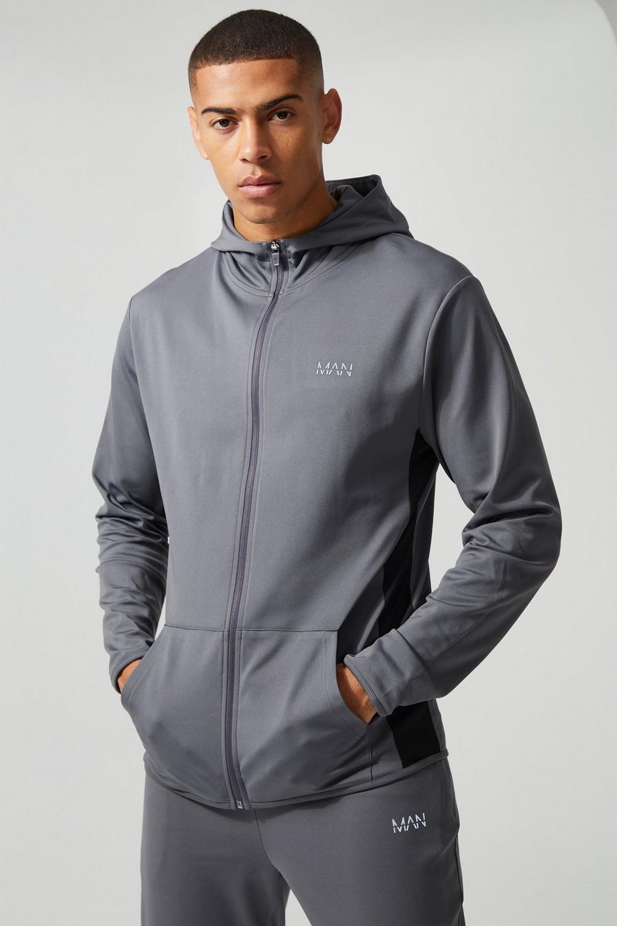 Charcoal Man Active Zip Through Training Hoodie image number 1